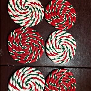 Christmas set of 6 Department 56 Red, Green, and White Swirl Coasters